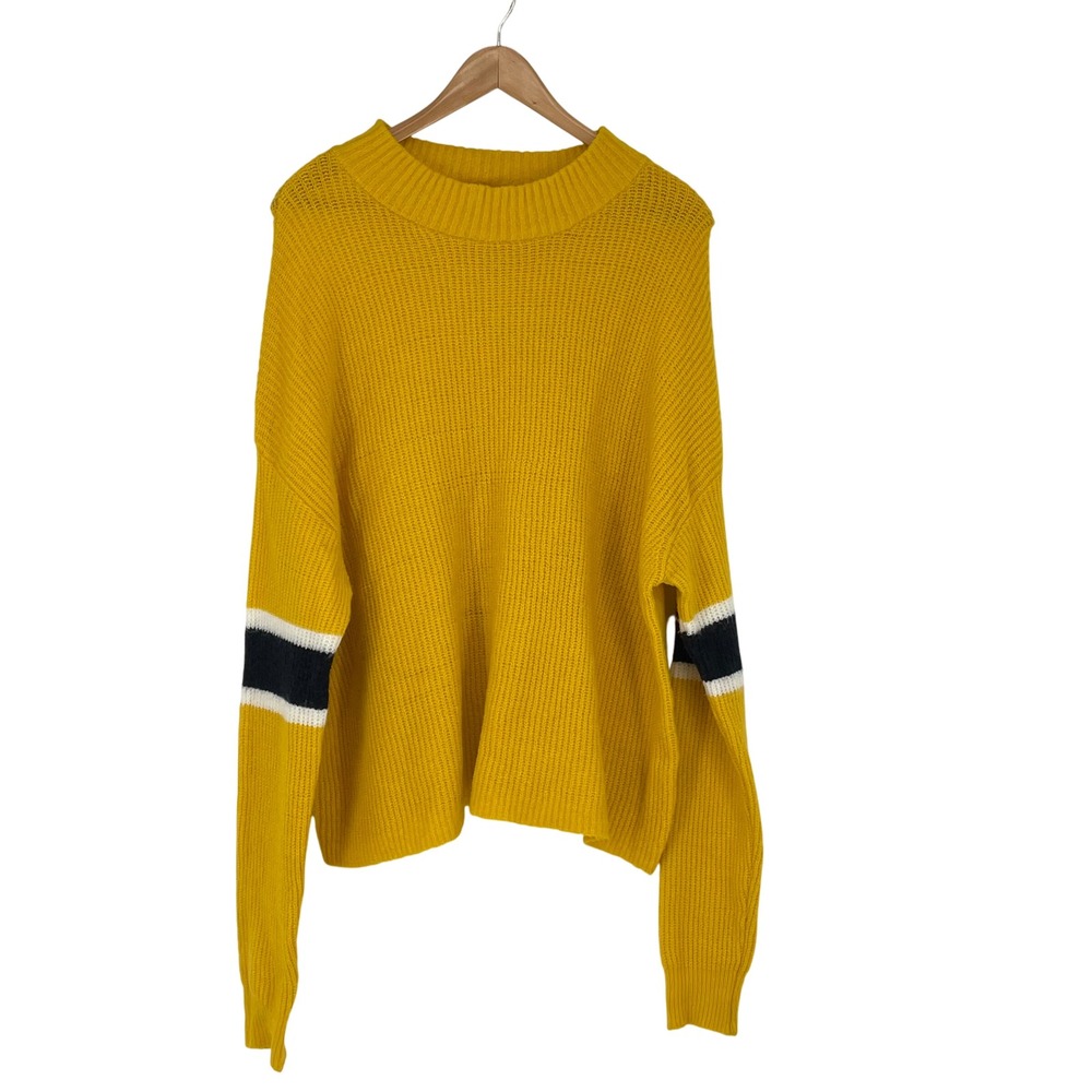 John Jenn Yellow Striped Knit Pullover Sweater XL Casual Comfort‎ Loose Fit